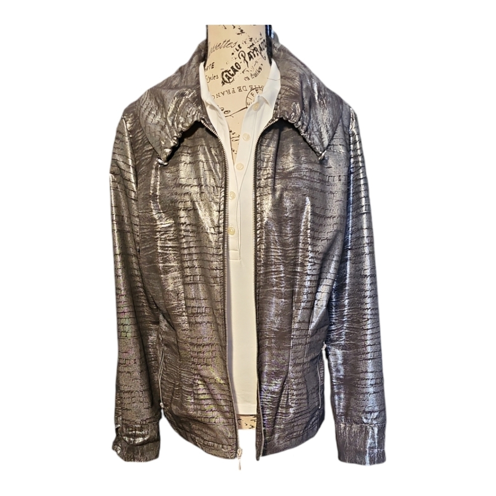 Chico's Lightweight Metallic Silver Shirt Jacket